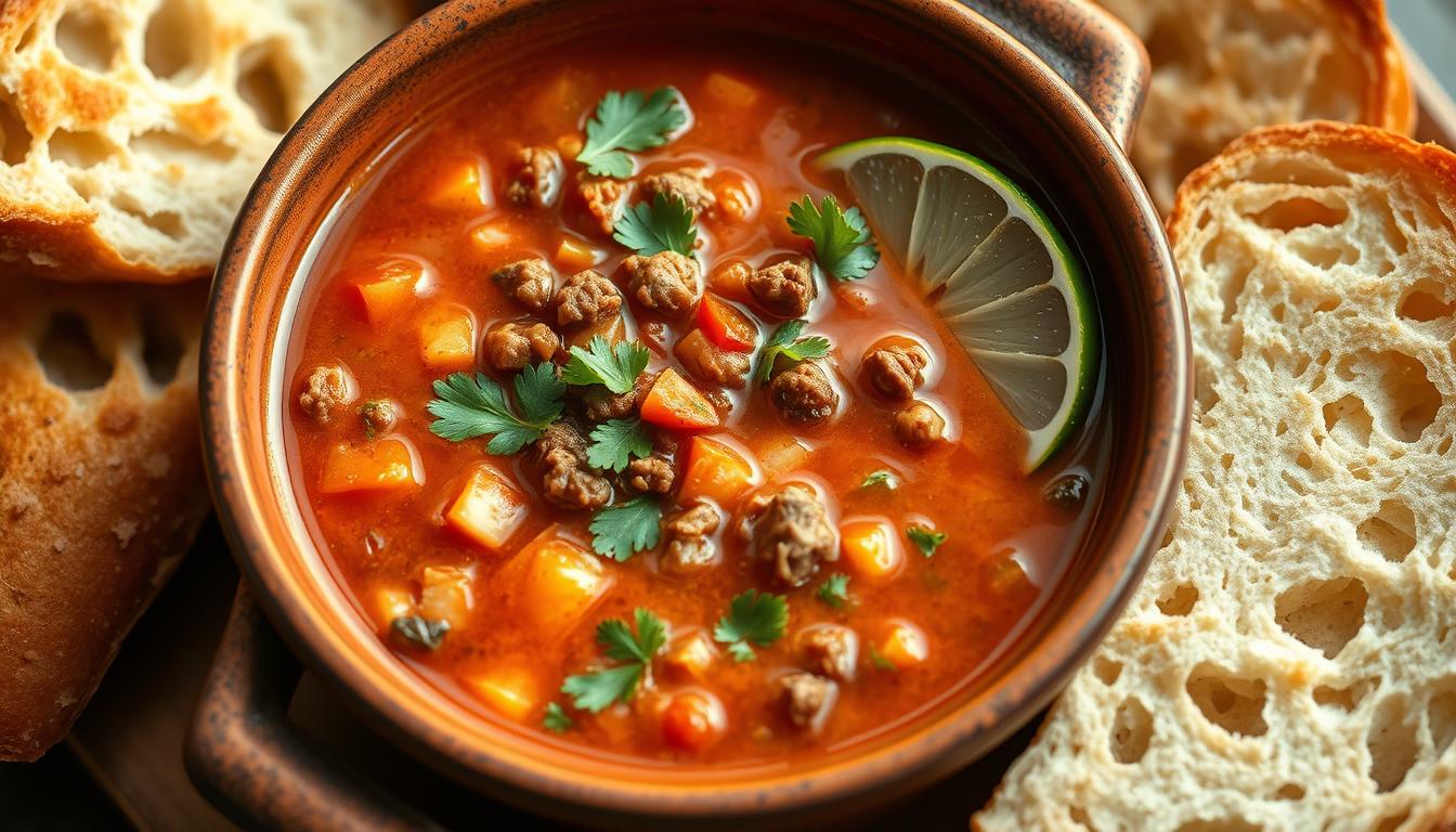 Mexican Picadillo Soup with Crusty Bread