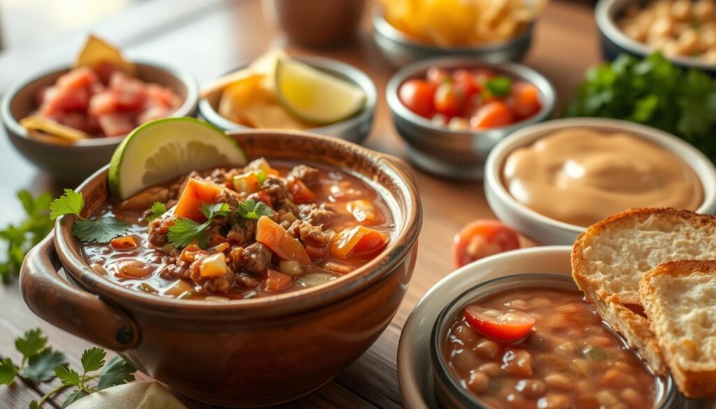 Mexican Picadillo Soup with Side Dishes